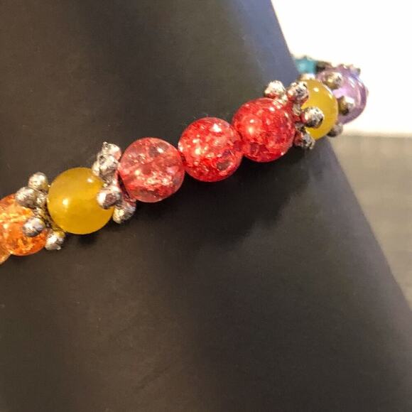 Multi-colored Handmade Beaded Ankle Bracelet - Picture 2 of 8